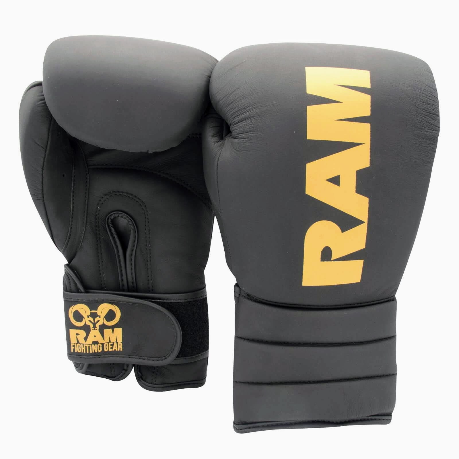 RAM ’Legendary’ (Kick)Bokshandschoenen Leer Mat Zwart-Goud Leren (kick)bokshandschoenen van RAM.